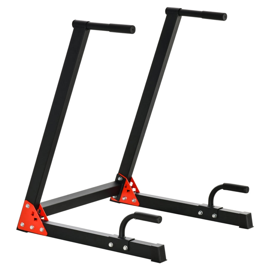 Black pull-up bar with red accents on a white background