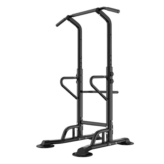 Black pull-up bar and power rack on a white background