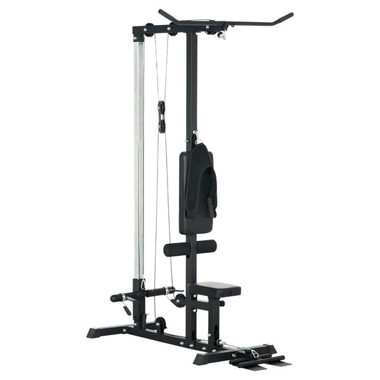 LAT Pulldown Machine – High & Low Pulley Cable Station with Adjustable Seat, Compact Home Gym Back & Shoulder Workout Equipment