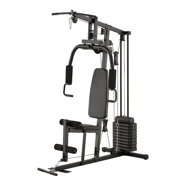 Black home gym equipment on a white background