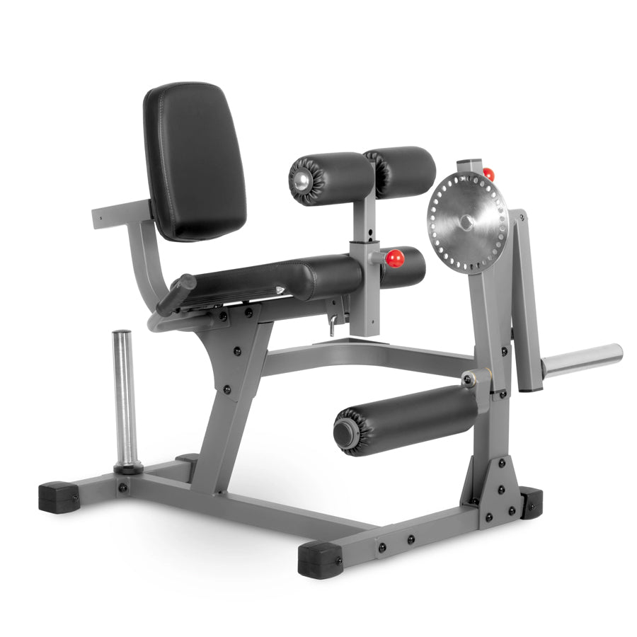 Gray gym machine with adjustable angles on a white background