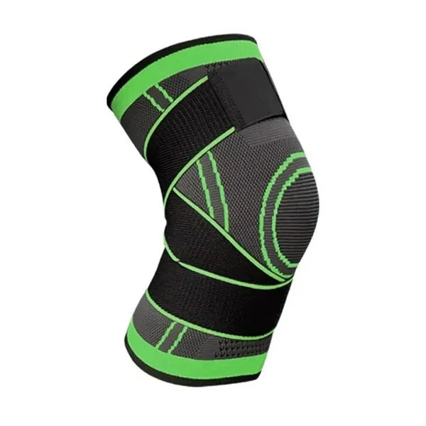 Black and green knee brace on a white background