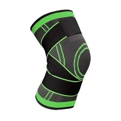 Black and green knee brace on a white background