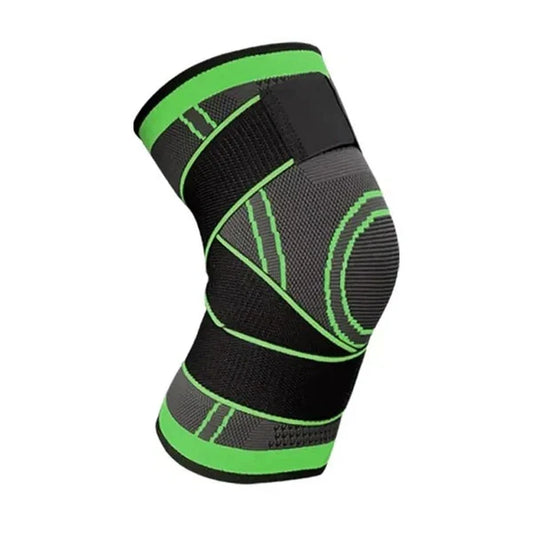 Black and green knee brace on a white background