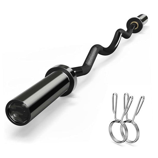 Olympic EZ Curl Barbell Bar 47", Steel Weight Bar for 2-Inch Plates, Non-Slip Grip, Includes 2 Spring Collars – Ideal for Biceps, Triceps, Press & Deadlift