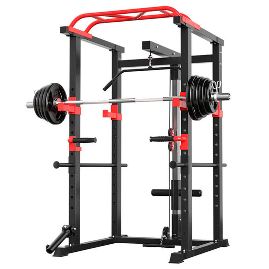 Professional Power Cage with Pulley System – Adjustable Rack with Lat Pulldown, Spotters & Multi-Grip Pull-Up Bar for Home Gym"