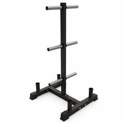 3-Tier Weight Tree & Bar Stand – Olympic Plate Rack with Barbell Holder – 200kg Capacity, Steel Frame, Scratch-Resistant Design