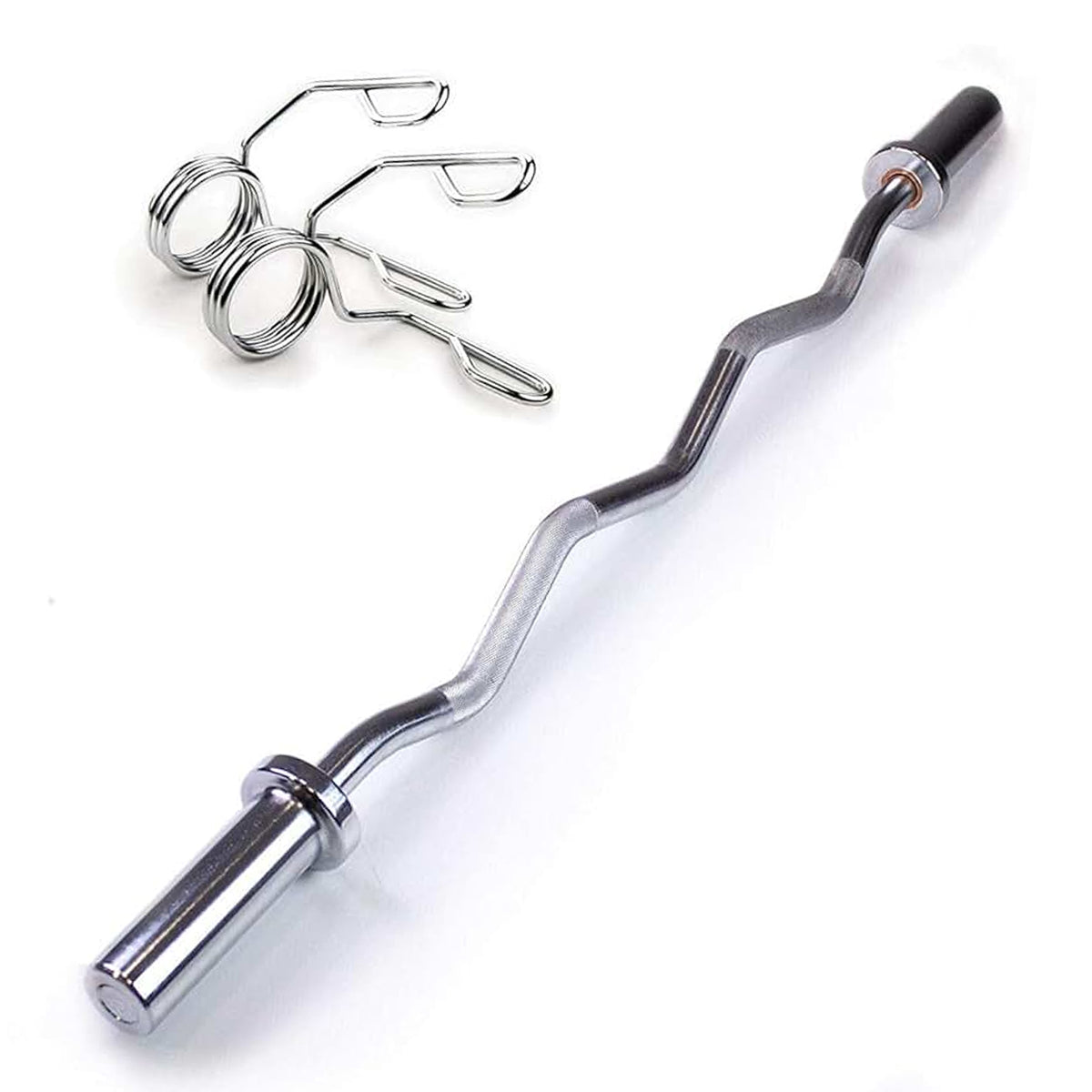 Chrome Olympic EZ curl bar with a pair of spring collars