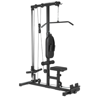 LAT Pulldown Machine – High & Low Pulley Cable Station with Adjustable Seat, Compact Home Gym Back & Shoulder Workout Equipment