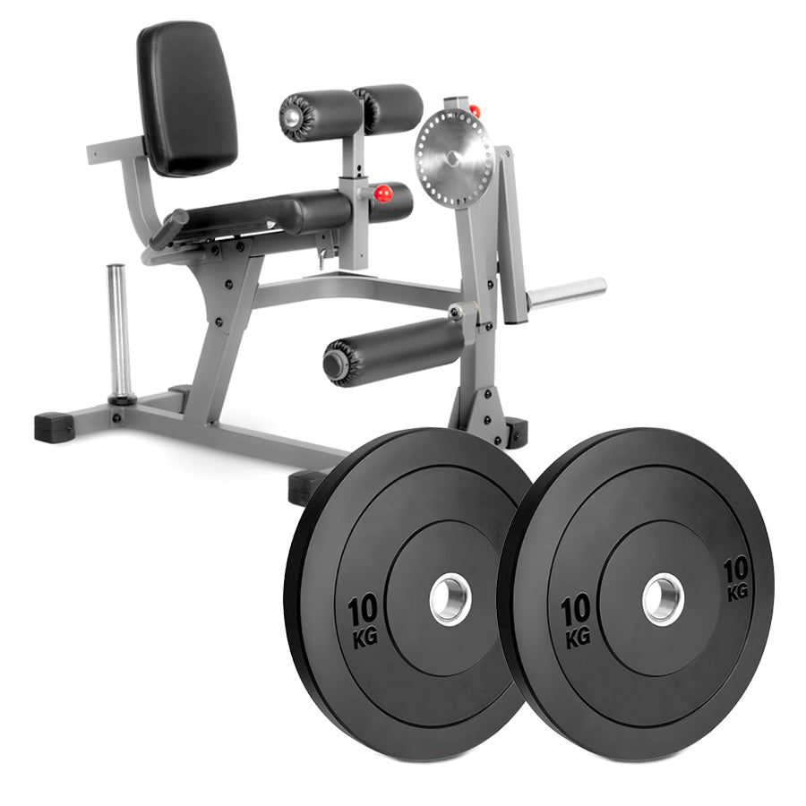 Fitness machine with weight plates on a white background