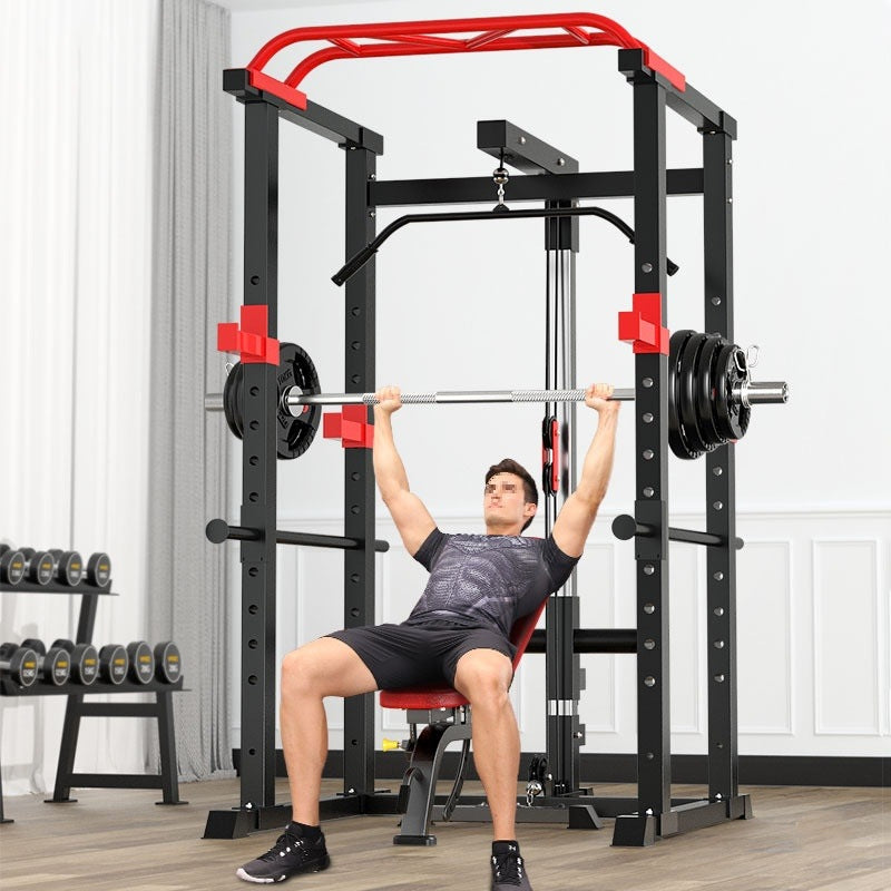 Professional Power Cage with Pulley System – Adjustable Rack with Lat Pulldown, Spotters & Multi-Grip Pull-Up Bar for Home Gym"