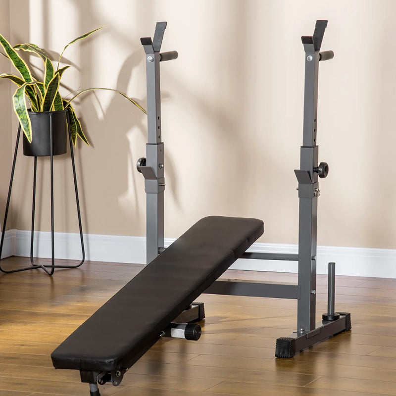 Adjustable Weight Bench with Dip Station & Barbell Rack