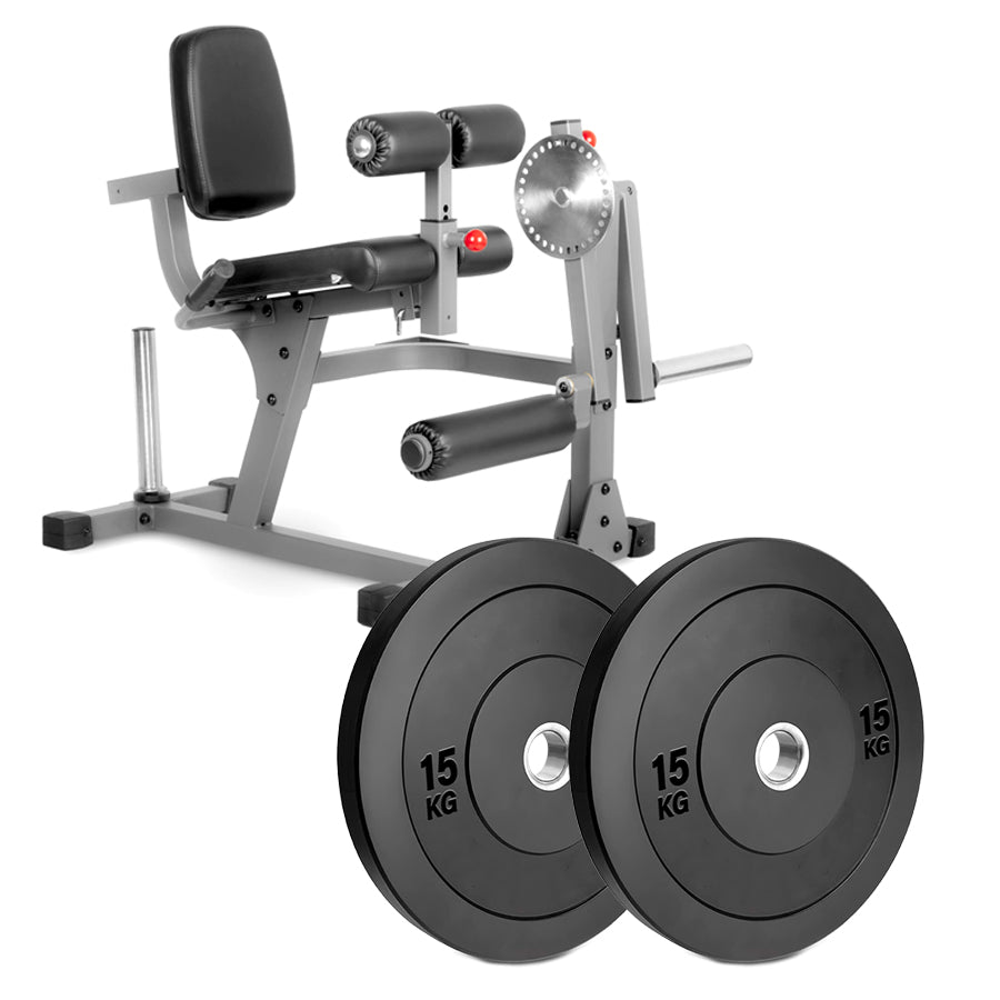 Fitness machine with weight plates on a white background