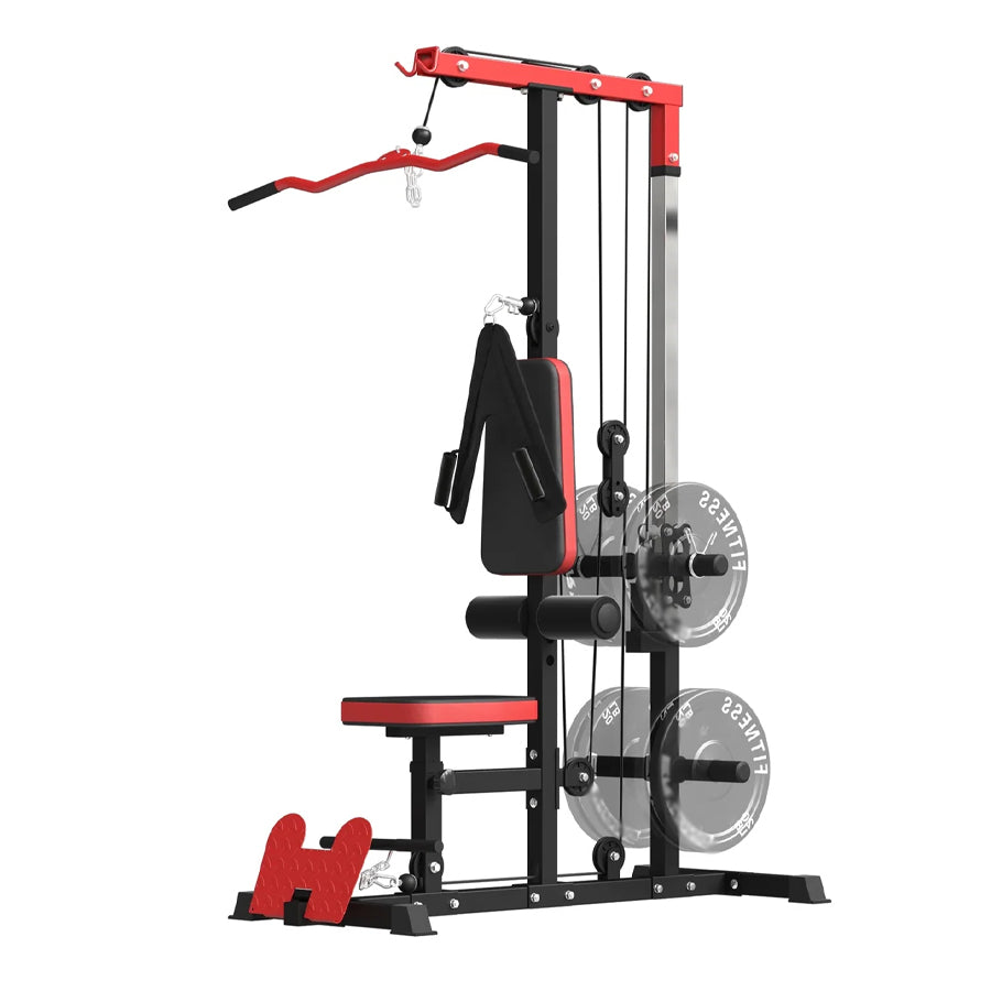 LAT Pulldown Machine – High & Low Pulley Cable Station with Adjustable Seat, Compact Home Gym Back & Shoulder Workout Equipment