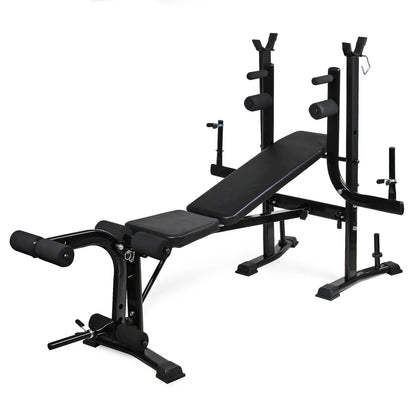 All-in-One Adjustable Multi Bench with Barbell Rack, Butterfly Arms, Leg Extension & Preacher Pad – Full-Body Workout Bench Press Station for Home Gym Strength Training