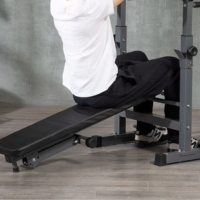 Adjustable Weight Bench with Dip Station & Barbell Rack