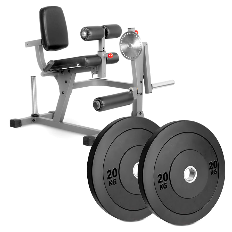 Fitness machine with weight plates on a white background