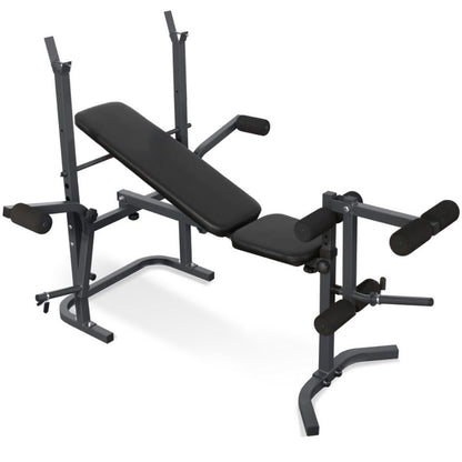 All-in-One Adjustable Multi Bench with Barbell Rack, Butterfly Arms, Leg Extension & Preacher Pad – Full-Body Workout Bench Press Station for Home Gym Strength Training