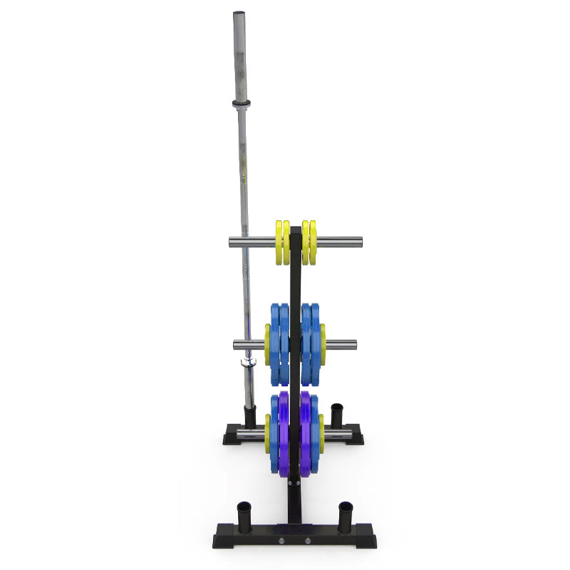 3-Tier Weight Tree & Bar Stand – Olympic Plate Rack with Barbell Holder – 200kg Capacity, Steel Frame, Scratch-Resistant Design