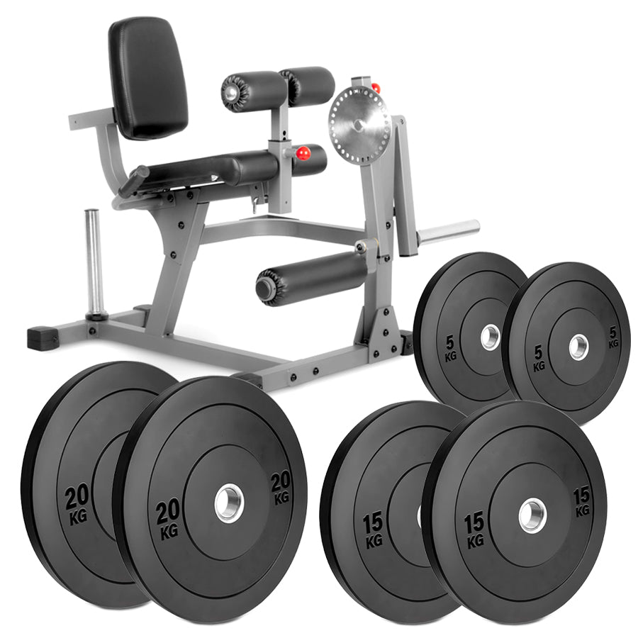 Fitness equipment with weight plates on a white background