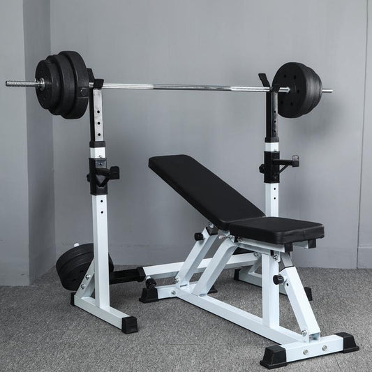 Adjustable Squat & Bench Press Rack – Heavy-Duty Steel with Spotters & Dip Bars – Multi-Function Home Gym Equipment