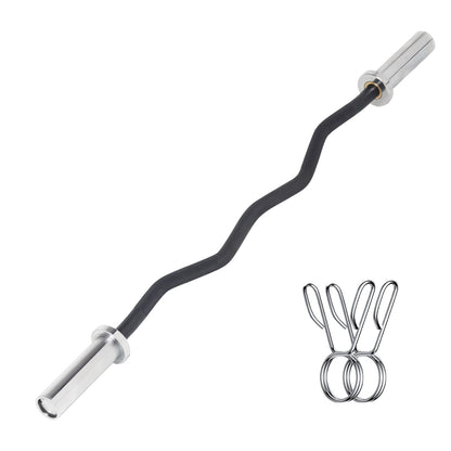 EZ curl bar with a black cambered centre section and spring collars