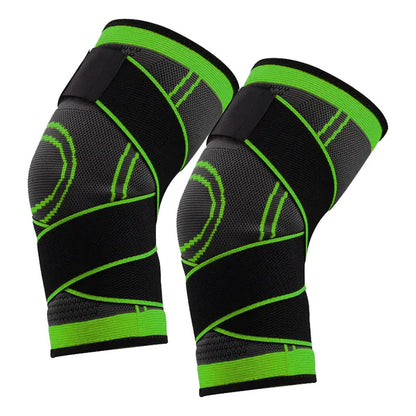 Black and green knee sleeves on a white background