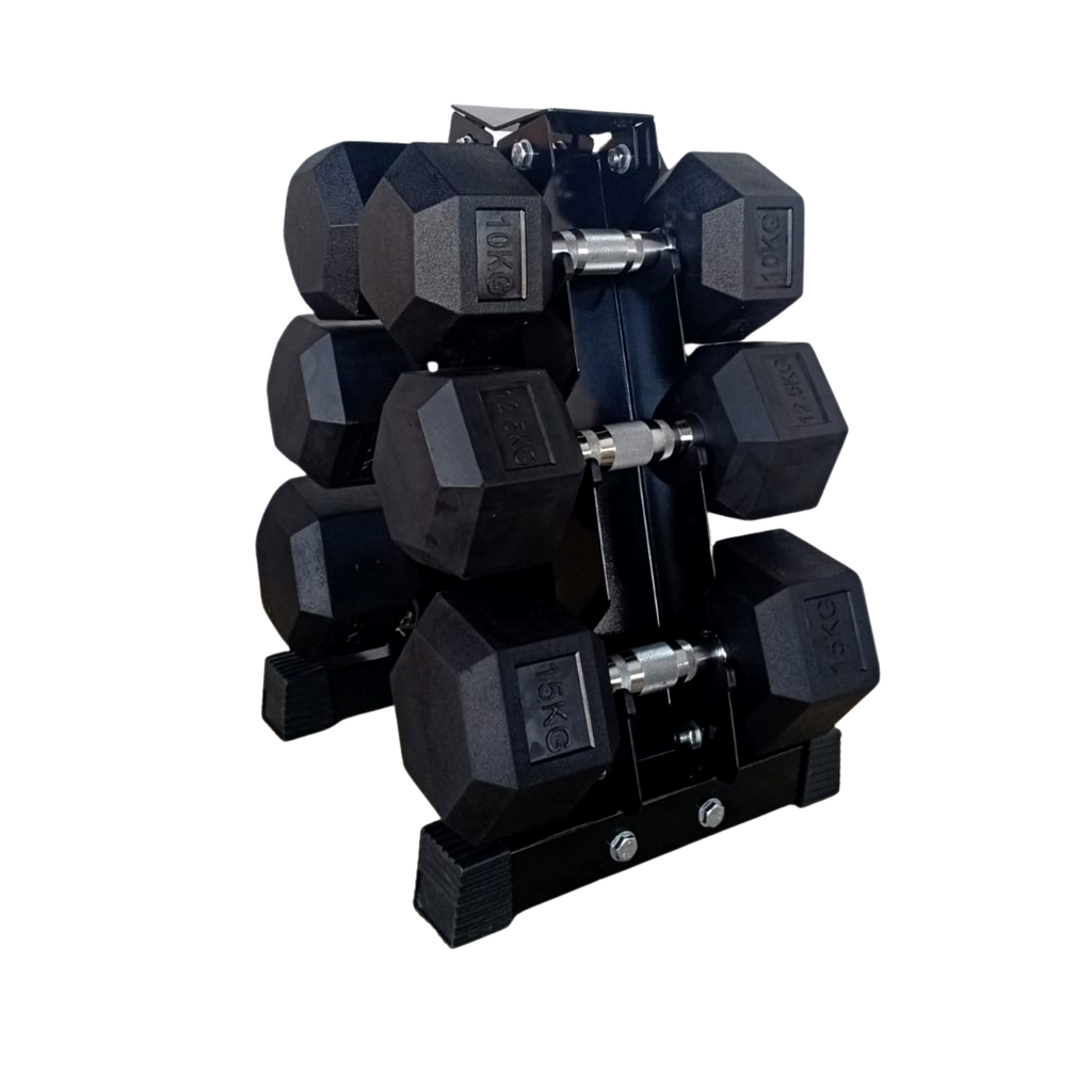 Hex Dumbbell Set with 3-Tier Rack