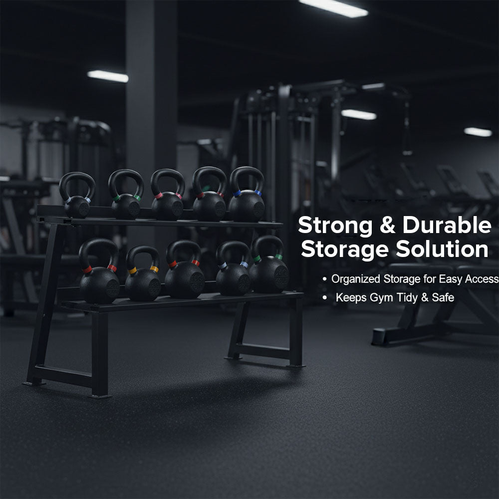 Compact 2-Tier Kettlebell & Dumbbell Rack with Anti-Slip Pads