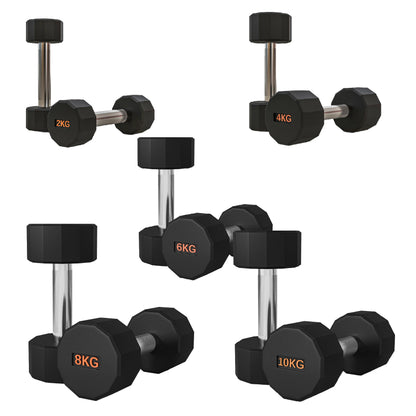 Premium Round Hex Dumbbells - Anti-Roll Design with Knurled Grip and Rubber-Coated Heads - Available in Pairs, and Complete Sets With Optional Rack - Professional Strength Training Equipment
