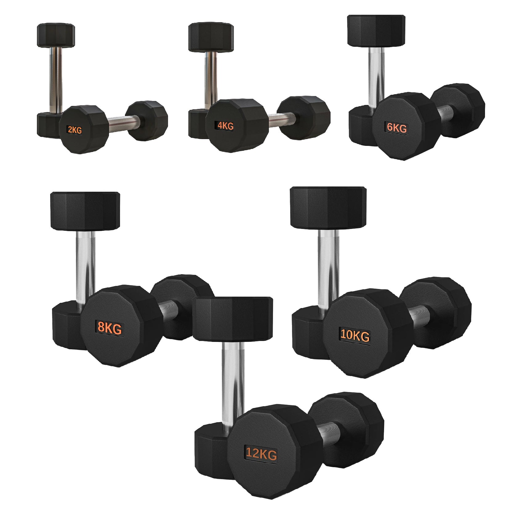 Round Hex Dumbbells Pair with Rack