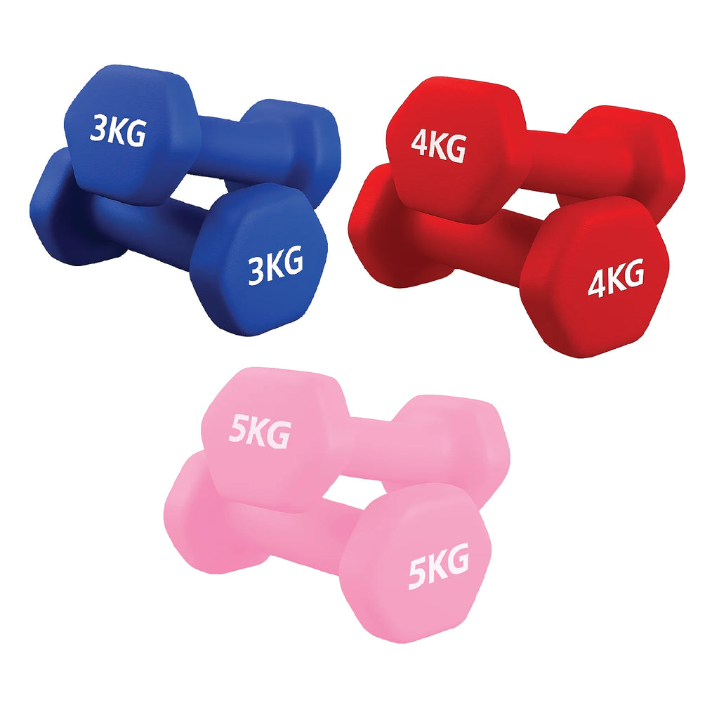 Neopren Hex dumbbells pairs with white background