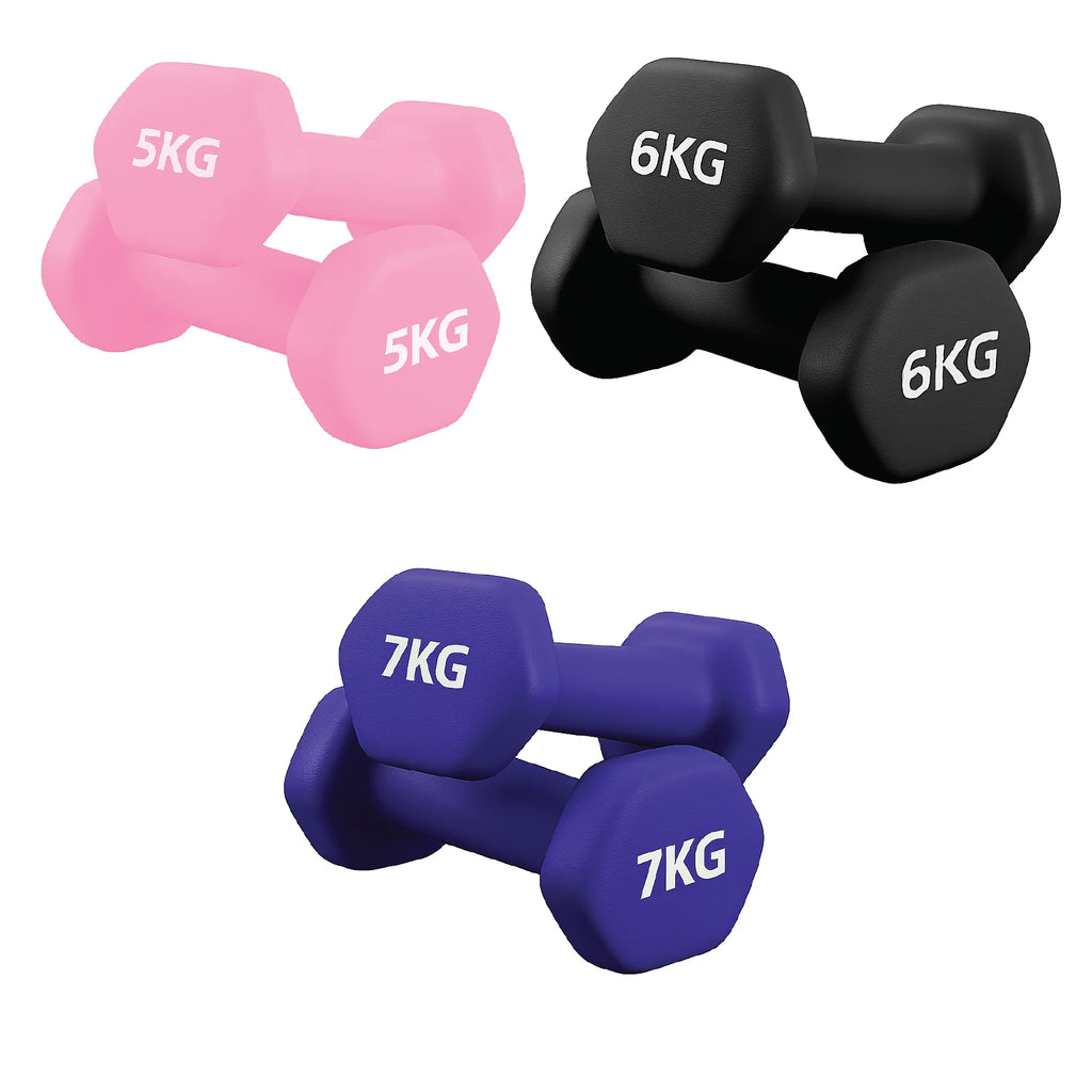 Neopren Hex dumbbells pairs with white background