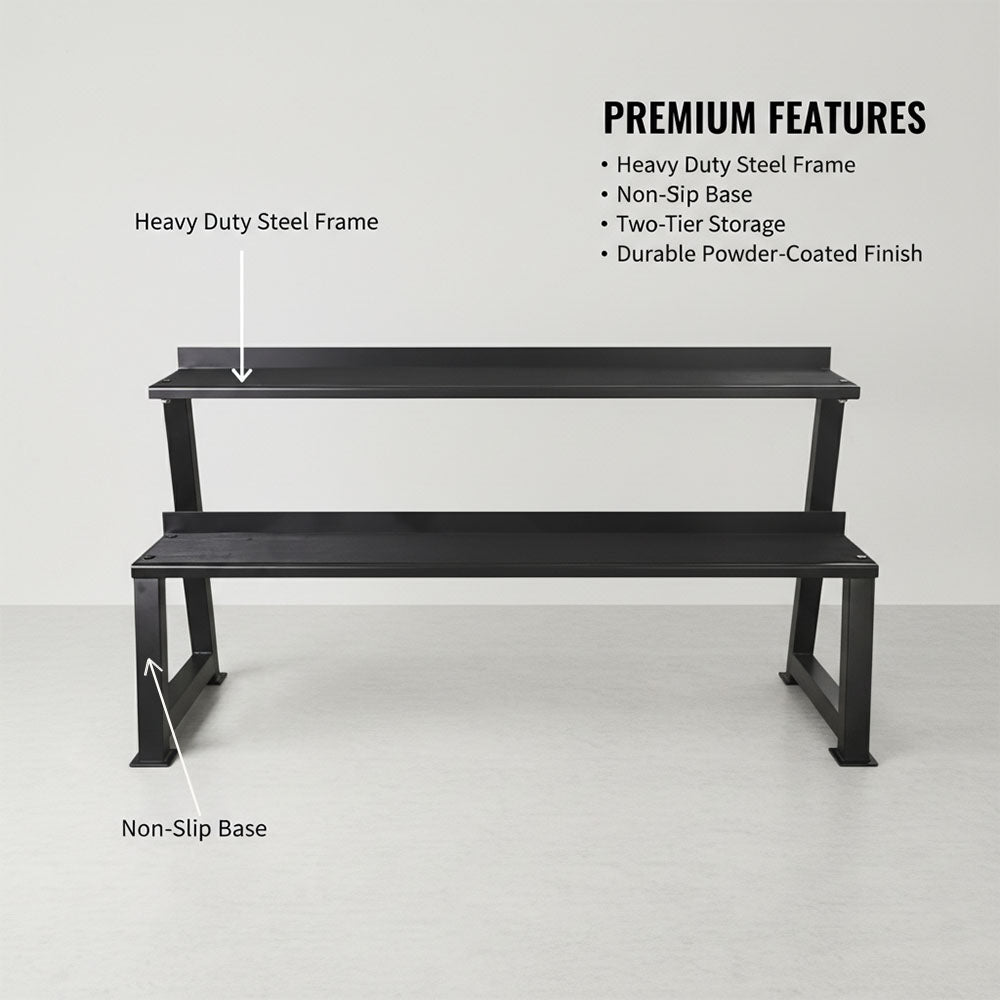 Compact 2-Tier Kettlebell & Dumbbell Rack with Anti-Slip Pads