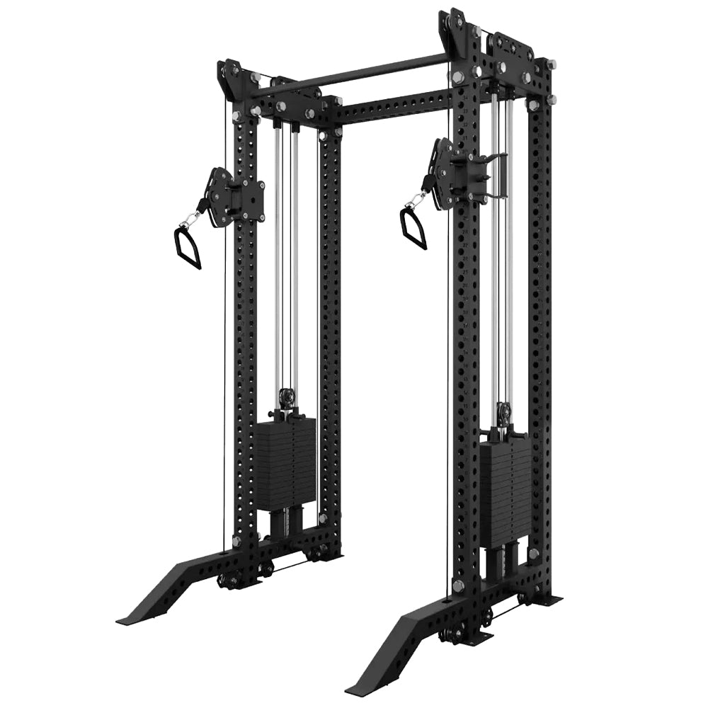 Commercial multi-functional power rack with Smith machine and cable stations