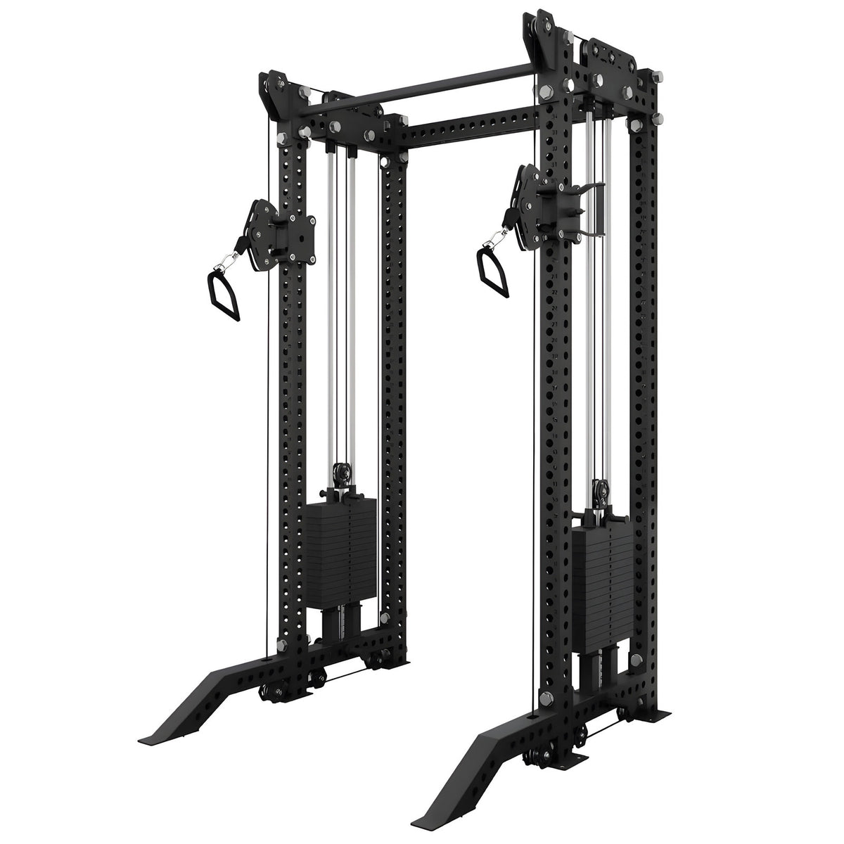 Commercial multi-functional power rack with Smith machine and cable stations