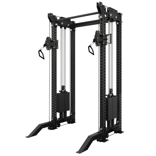 Commercial multi-functional power rack with Smith machine and cable stations