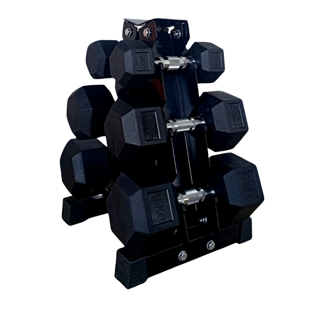 Hex Dumbbell Set with 3-Tier Rack