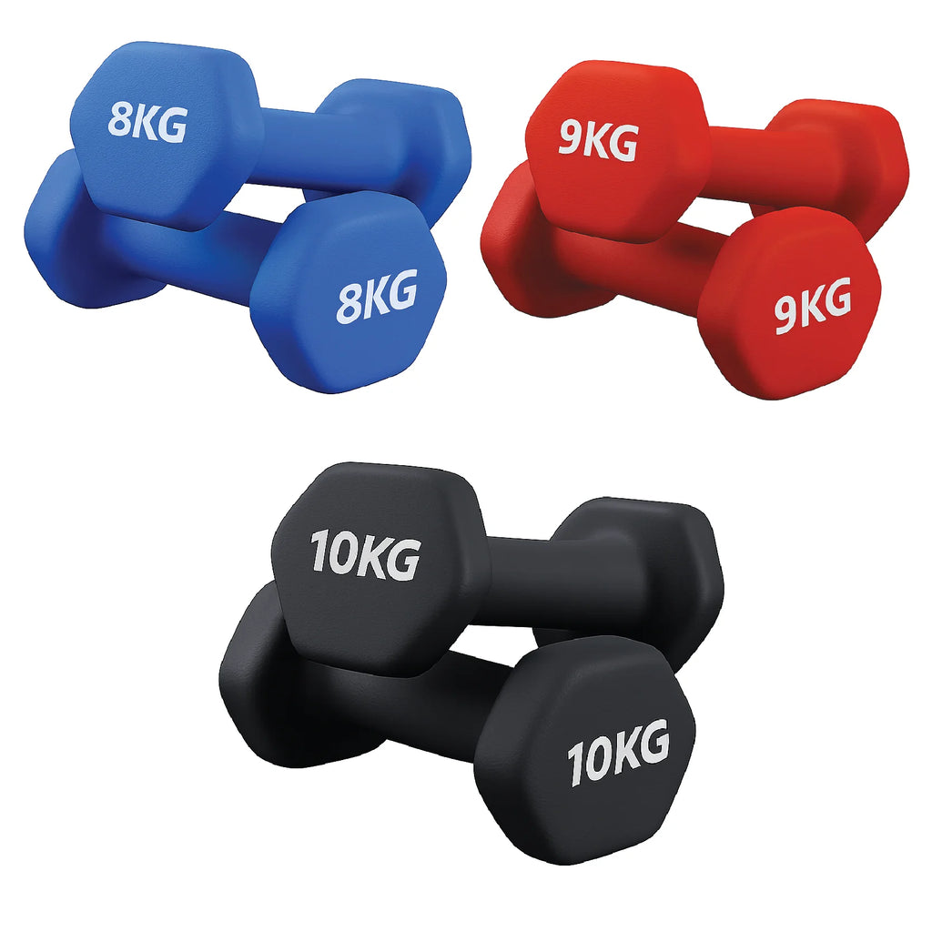Neopren Hex dumbbells pairs with white background