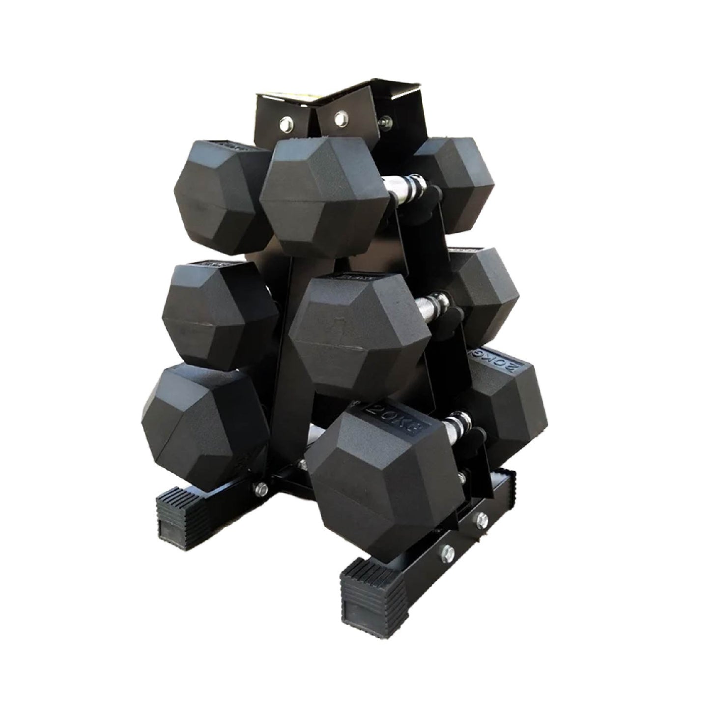 Hex Dumbbell Set with 3-Tier Rack – Rubber Weights (2.5kg–15kg) & Chrome Handles – Complete Home Gym Solution