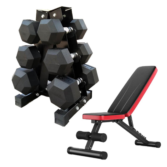 Hex Dumbbell Set with 3-Tier Rack – Rubber Weights (2.5kg–60kg) & Chrome Handles – Complete Home Gym Solution