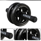 Black ab roller with close-up insets on a white background