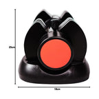Black and red object with measurements on a white background