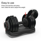 Adjustable dumbbell set with instructions on how to use it