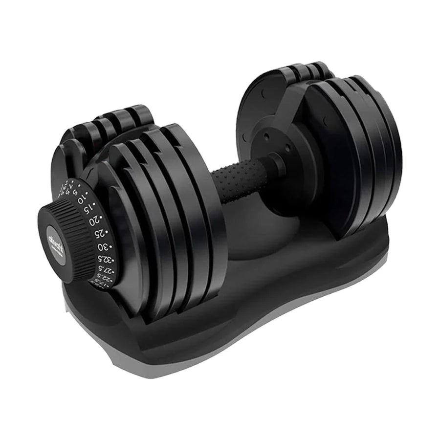 Pair of adjustable dumbbells on a white background