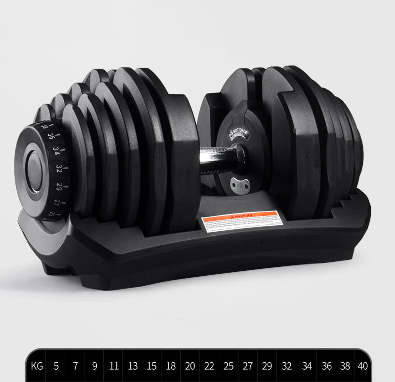 Pair of adjustable dumbbells on a white background