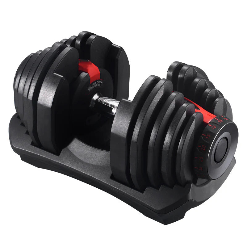 adjustable dumbbells on a white background