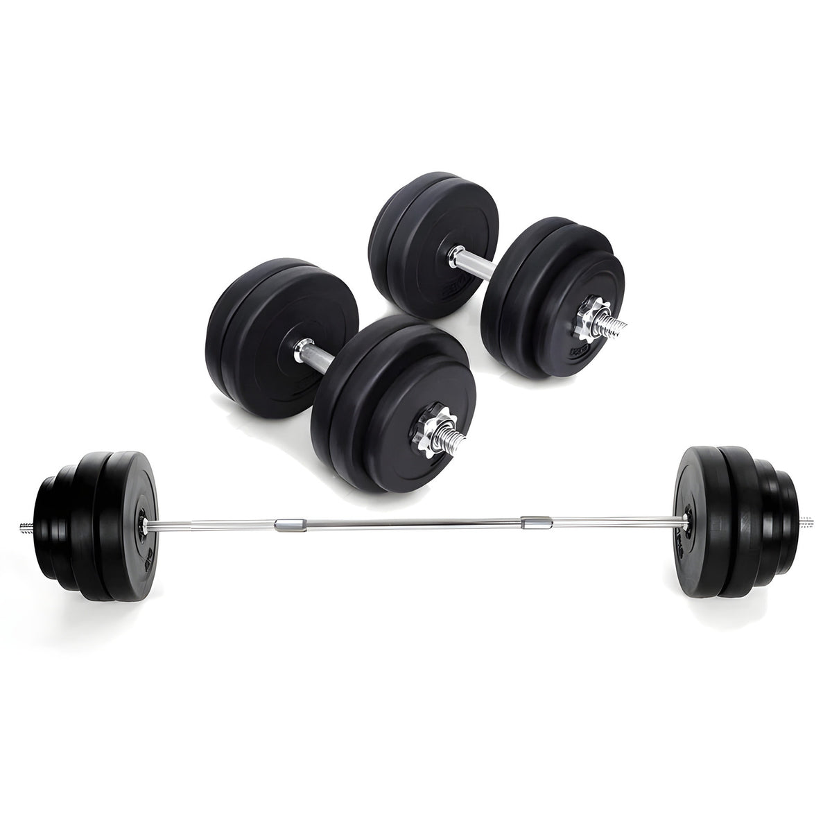 Set of black dumbbells on a white background
