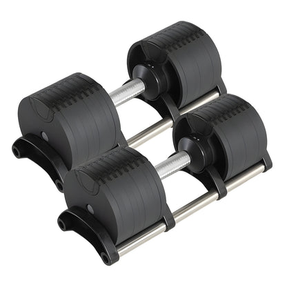 Pair of adjustable dumbbells on a white background