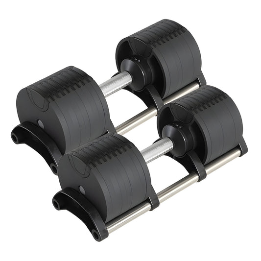 Pair of adjustable dumbbells on a white background